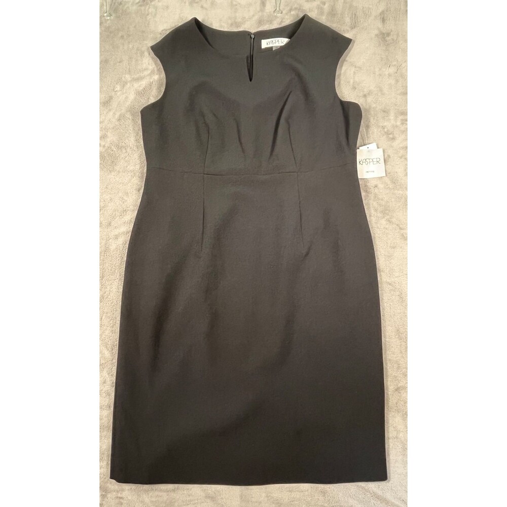 Kasper Sheath Dress Womens Black Size 14 PETITE Notch Neck Career LBD NEW